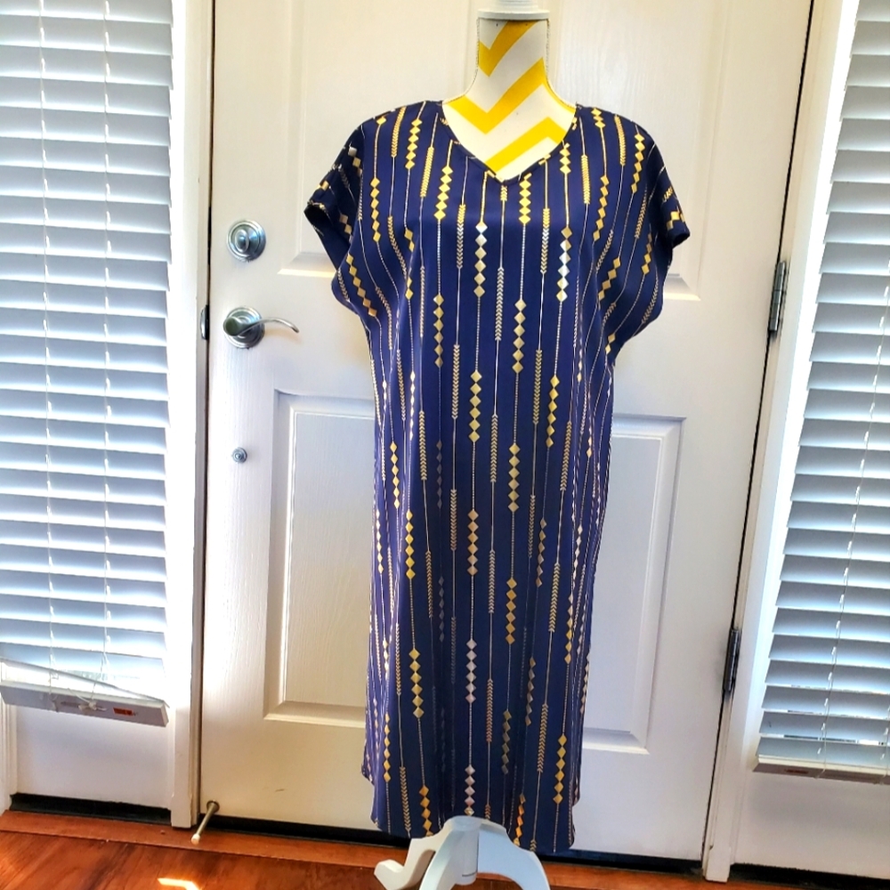Women's midi dress in Navy blue and gold
